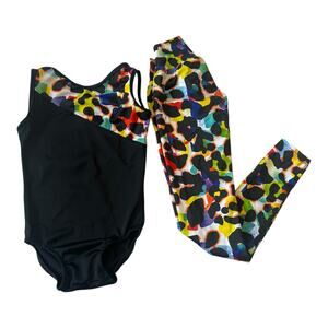 Gymnastics leotard with matching pants leopard print size xs